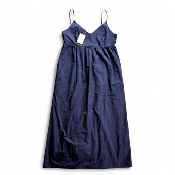 Quince Organic Cotton Navy Sleeveless Maxi Dress Smocked Back Sz L NWT - Picture 2 of 11